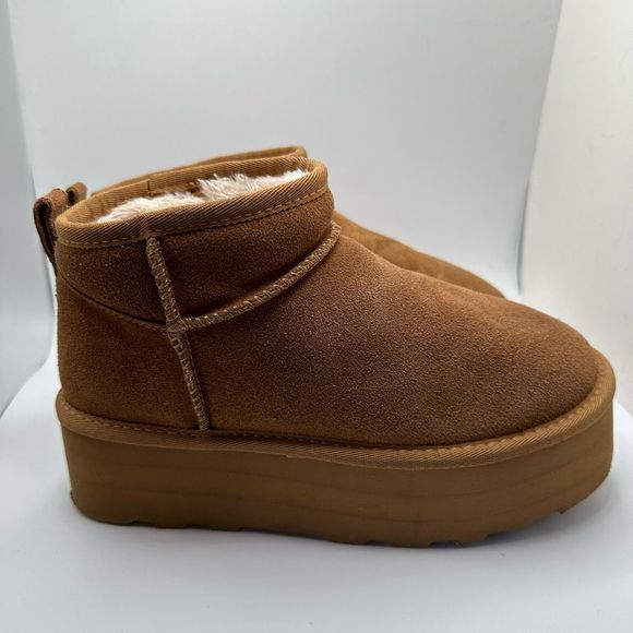 CUSHIONAIRE Women's Genuine Suede pull platform boot +Memory Foam 7 CHESTNUT - Picture 1 of 7